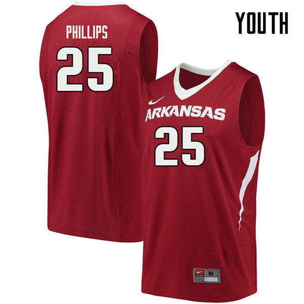 Youth #25 Jordan Phillips Arkansas Razorbacks College Basketball Jerseys Sale-Cardinal